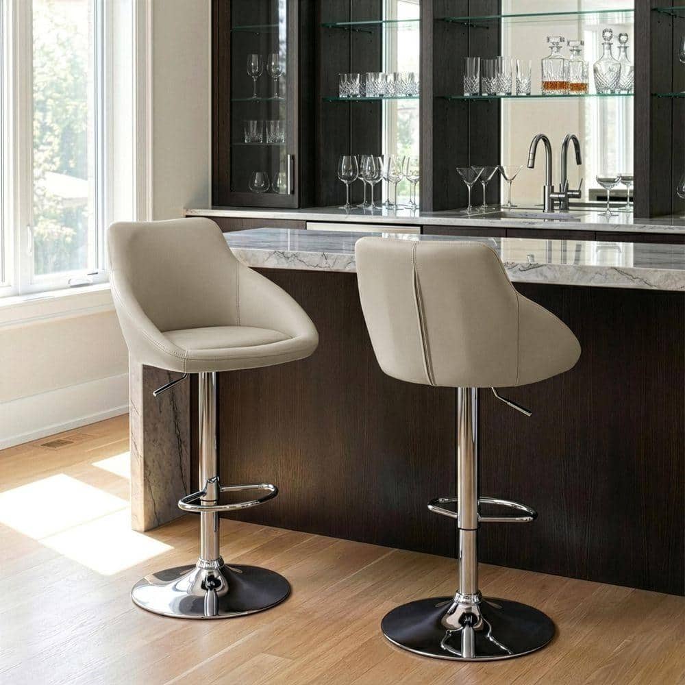 Glamour Home 33.25 in. Alani Ashy Grey Adjustable Height Swivel