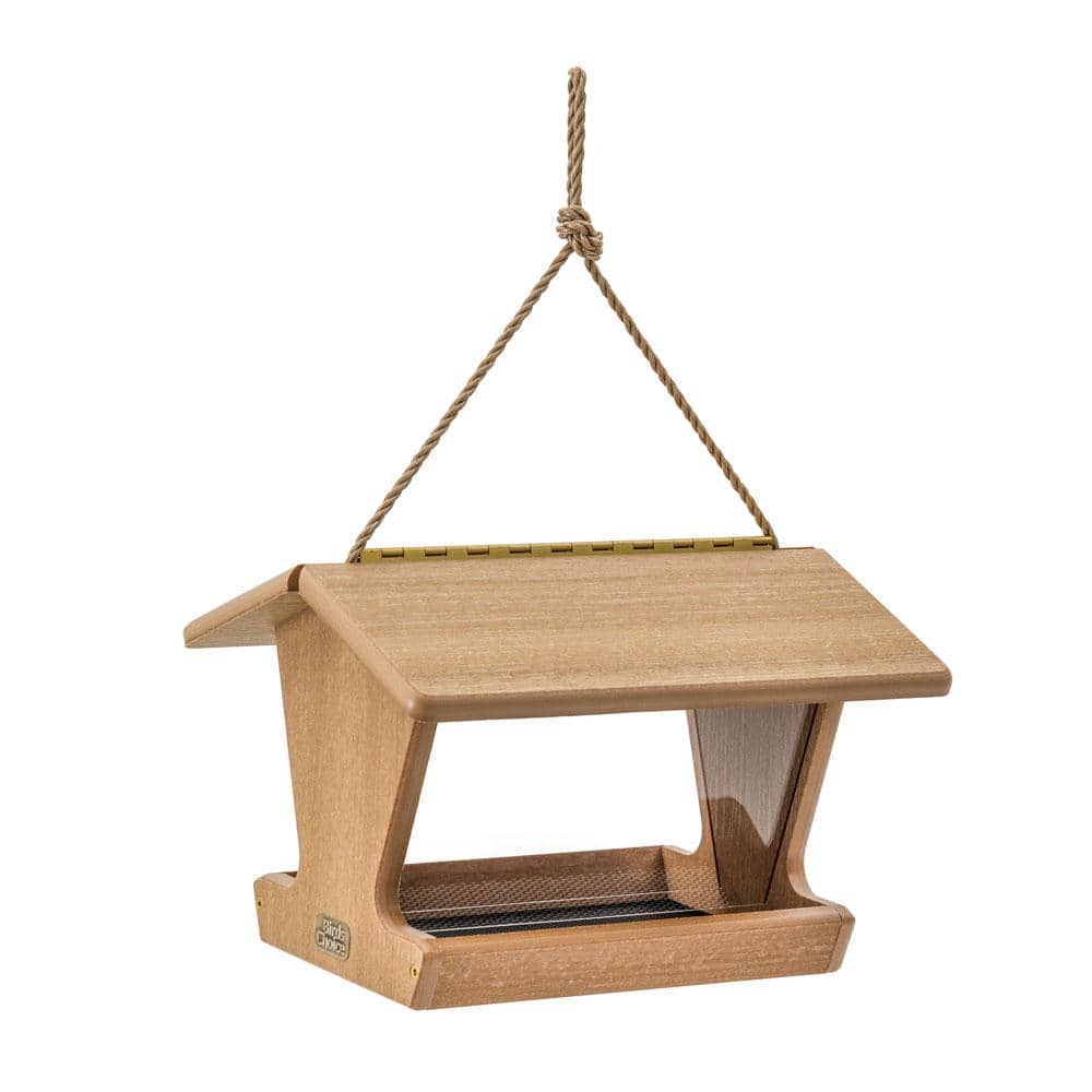 Brazilian Walnut Hanging Plastic Hopper Bird Feeder