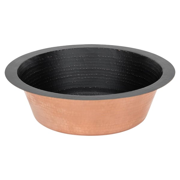 16 Gauge Hammered Copper 14 in. Round Drop-In/Undermount Bar Sink with 2 in. Drain Opening in Glazed Black
