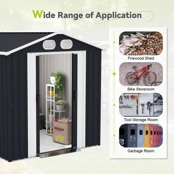 8 ft. x 6ft. Metal Outdoor Storage Shed with Lockable Doors and