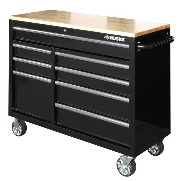 Husky Heavy-Duty 46 in. 8-Drawer Mobile Workbench with 1 in. Solid Wood Top