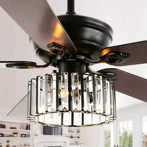 Arluno 52 in. LED Indoor 5-Blade Black Reversible Glam Crystal Ceiling fan with Remote Control Fandelier
