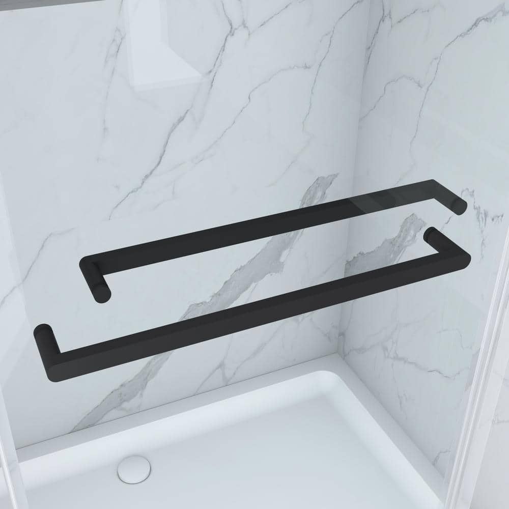 Matte Black Frameless Double Sliding Shower Door with Handles