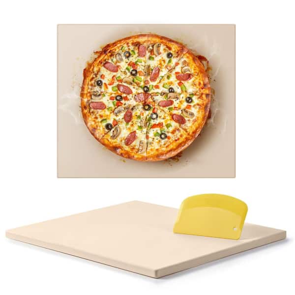 16 x 14 in Rectangular Cordierite Pizza Stone with Scraper, 0.6 in Thick, Heat Resistant for Oven and Grill