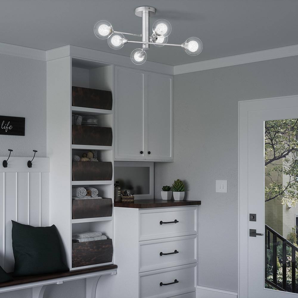 Modern Matte Black and Chrome Crystal LED Ceiling Light