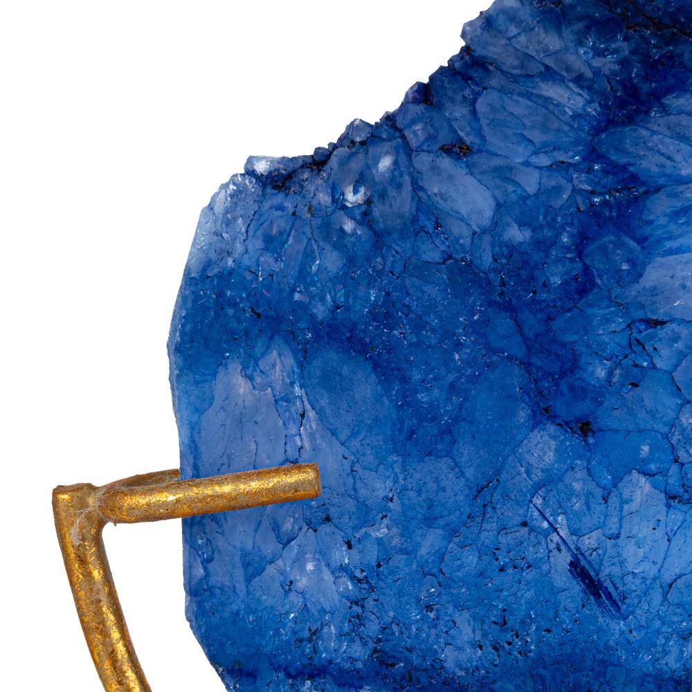 Blue Agate Stone Slice on Gold Metal Stand