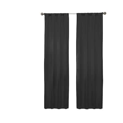 Black Woven Thermal Blackout Curtain - 37 in. W x 63 in. L