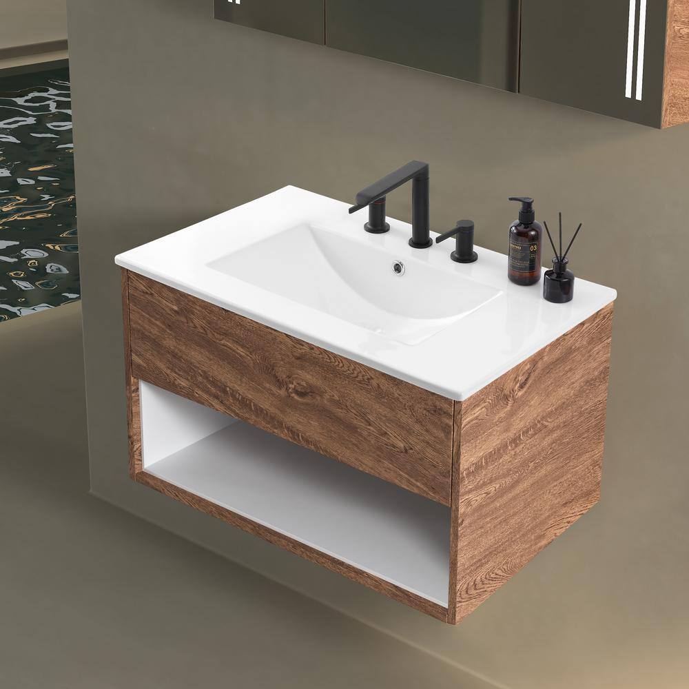 White Rectangular Ceramic Single Sink Vanity Top, 30"