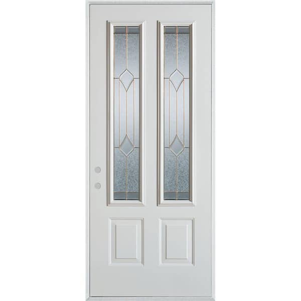 Stanley Doors 36 in. x 80 in. Geometric Brass 2 Lite 2-Panel Painted White Left-Hand Inswing Steel Prehung Front Door
