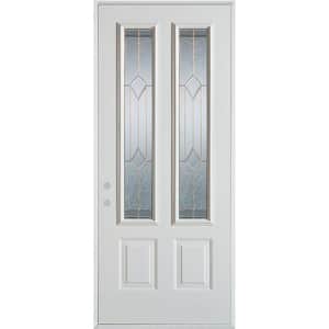 36 in. x 80 in. Geometric Brass 2 Lite 2-Panel Painted White Right-Hand Inswing Steel Prehung Front Door