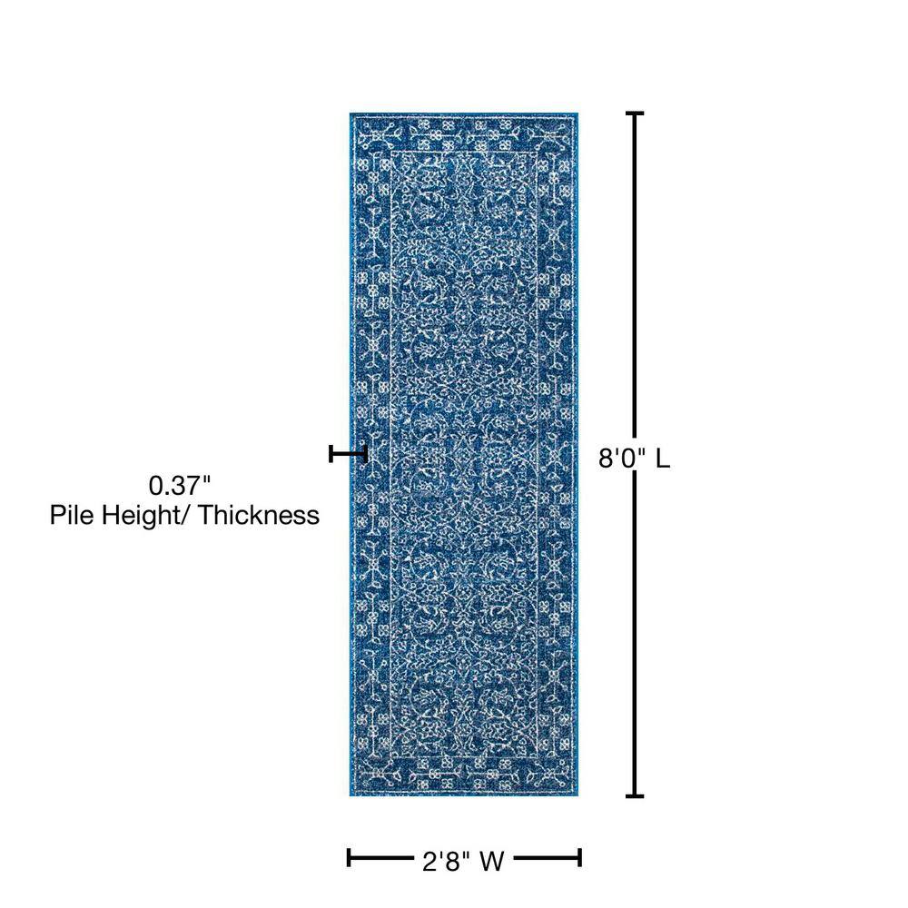 Dark Blue Vintage Polypropylene Runner Rug, 2' 8" x 8'