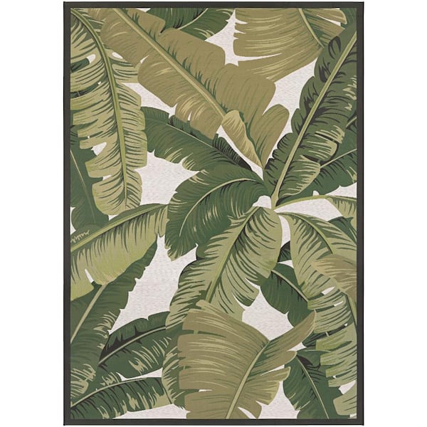 Couristan Dolce Palm Lily Hunter Green-Ivory 8 ft. x 11 ft. Indoor/Outdoor Area Rug