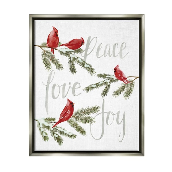 Stupell Industries Peace Love Joy Cardinal by Dogwood Portfolio 1 Piece Floater Frame Graphic Print Animal Poster Art Print 31 in. x 25 in.