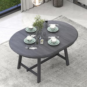 Extendable Gray Wood 56.6 in. Trestle Base Dining Table Seats 4 with 15" Hidden Flip Leaves in the Middle