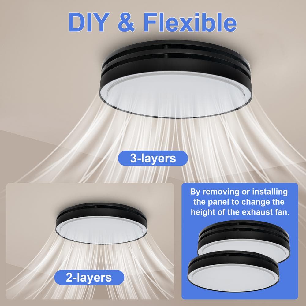 Matte Black Round Bathroom Exhaust Fan with Dimmable LED Light