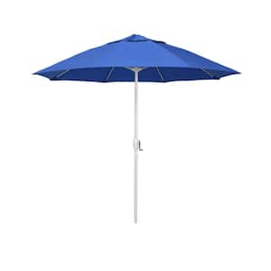 7.5 ft. Matted White Aluminum Market Patio Umbrella Fiberglass Ribs and Auto Tilt in Royal Blue Olefin