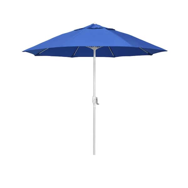 California Umbrella 7.5 ft. Matted White Aluminum Market Patio Umbrella Fiberglass Ribs and Auto Tilt in Royal Blue Olefin