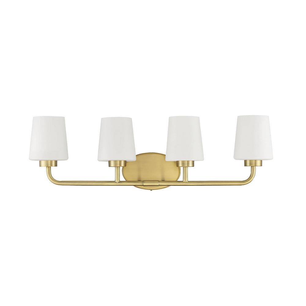 Capra Warm Brass 4-Light Bath Vanity with White Opal Shades