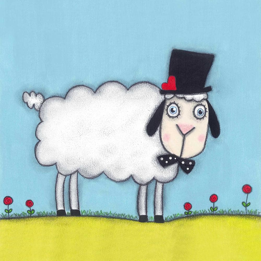 Charming Sheep with Hat Canvas Art for Kids' Nursery