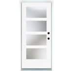 36 in. x 80 in. Smooth White Left-Hand Inswing Full-Lite 4-Lite SDL Frosted Finished Fiberglass Prehung Front Door