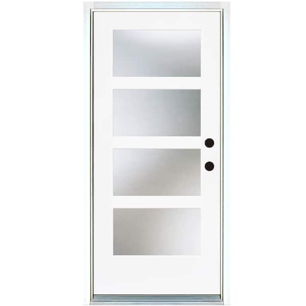 MP Doors 36 in. x 80 in. Smooth White Left-Hand Inswing Full-Lite 4-Lite SDL Frosted Finished Fiberglass Prehung Front Door