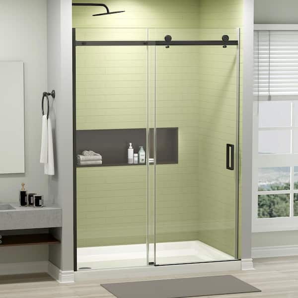 EASYWORC 48 in. W x 76 in. H Sliding Frameless Shower Door in Matte Black Finish with 1/4 in. (6mm) Clear Tempered Glass