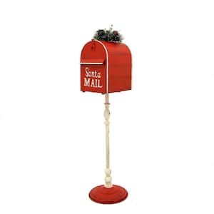 21 in. Standing Santa's Mail Christmas Mailbox with Light-up Wreath in Antique Red