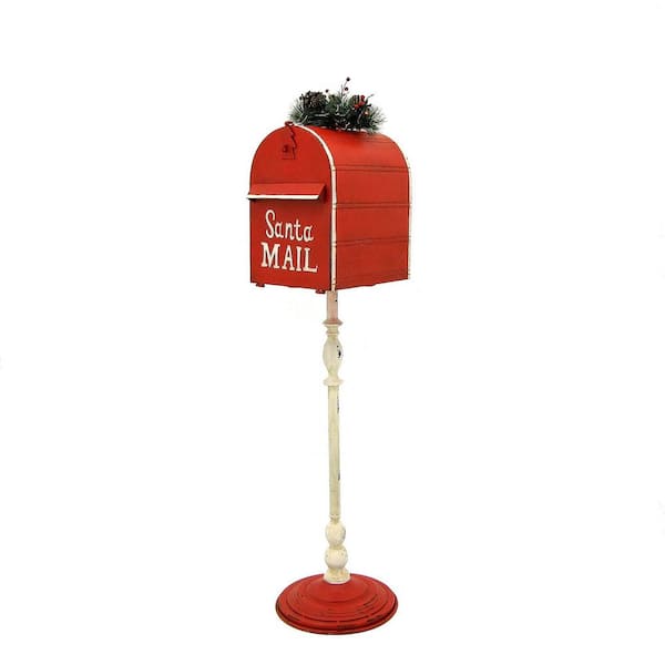 Zaer Ltd. International 21 in. Standing Santa's Mail Christmas Mailbox with Light-up Wreath in Antique Red ZR361849-RD - The Home Depot