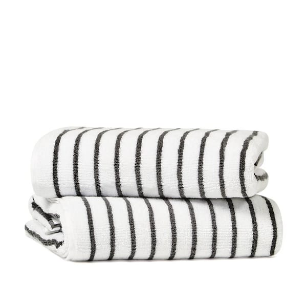 2-Piece 100% Cotton Gray Striped Cabana Beach Towel Set