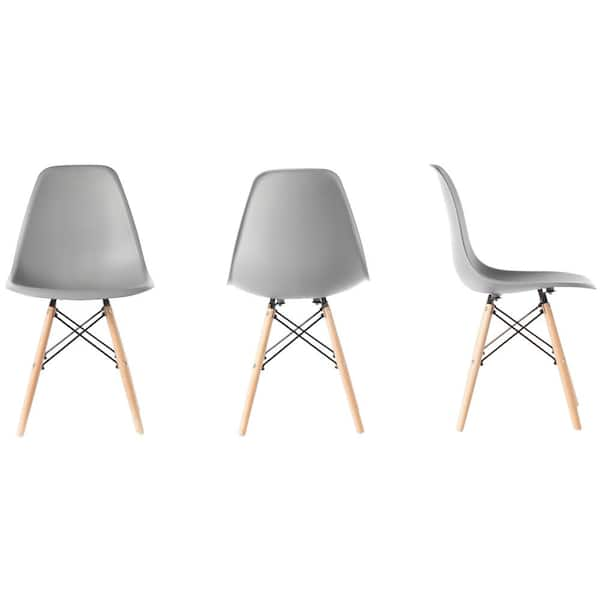 FABULAXE Mid-Century Modern Gray Style Plastic DSW Shell Dining Chair with  Solid Beech Wooden Dowel Eiffel Legs (Set of 4) QI003746.GY.4 - The Home  Depot