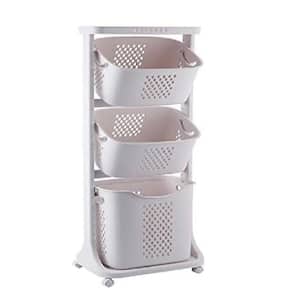 Freestanding Bathroom Multi-layer Laundry Basket Storage Basket Household with 3-Baskets in White