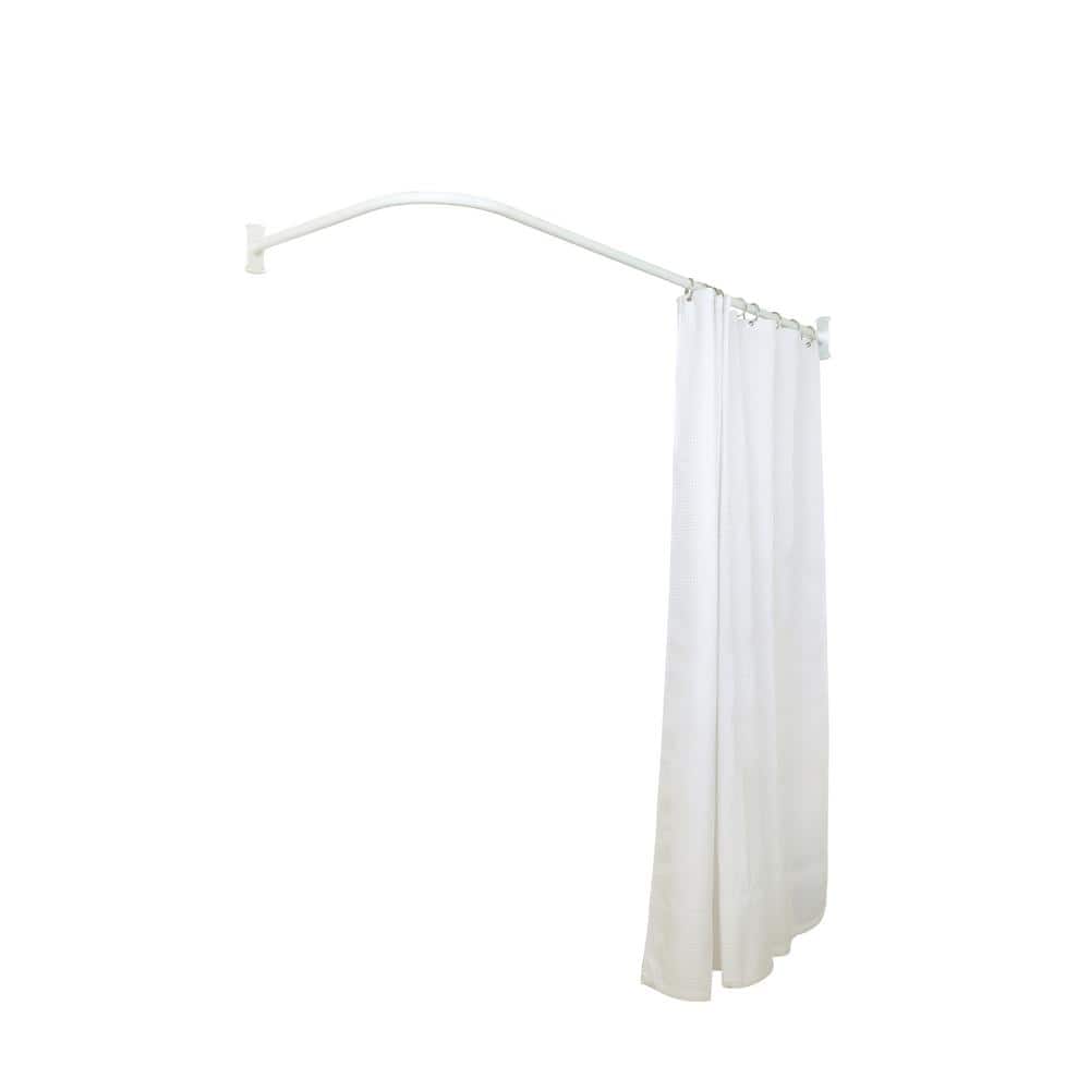 Adjustable White Aluminum L-Shaped Corner Shower Curtain Rod