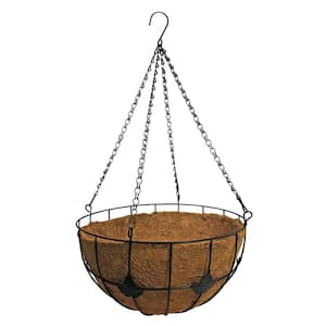 14 in. Metal Hanging Basket Planter with Maple Leaf Coco Liner