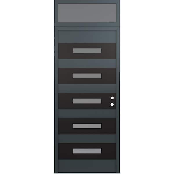 D9 36 in. x 96 in. Black P Left-Hand/Inswing Frosted Glass Anth/Anth Transom Steel Prehung Front Door