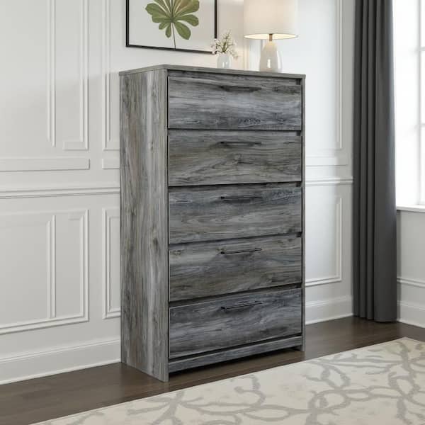 Bays Smoky and Gray 5-Drawer 15 in. Wide Tall Chest of Drawers Dresser without Mirror
