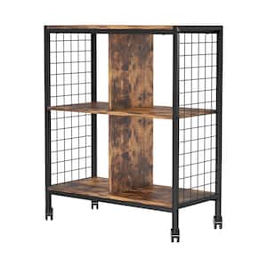 Brown 3-Tier Wood Metal Garage Storage Shelving Storage Shelves with Wheels (28.35 in. W x 34.65 in. H x 13.39 in. D)