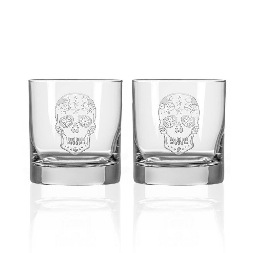 Clear Glass Sugar Skull Whiskey Decanter and Glasses Set