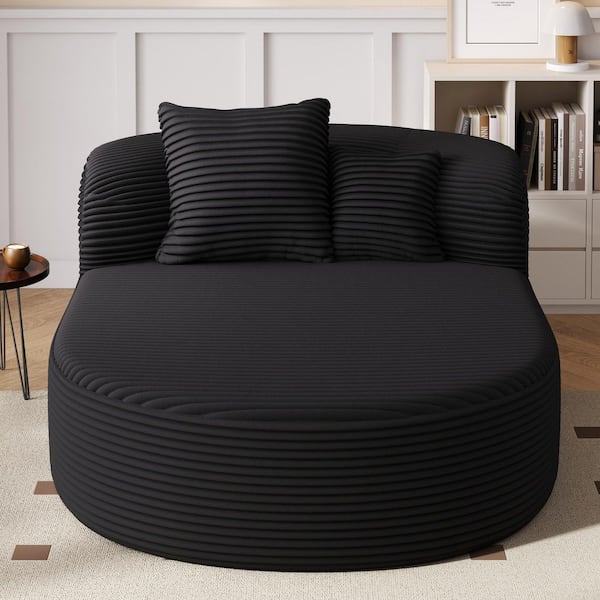 51.6 in. Armless Corduroy Modular Full Compression Chaise Lounge Sofa in Black