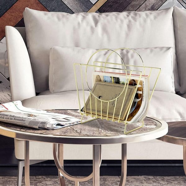 Gold 13 in x 12 in Metal Free Standing Magazine Rack