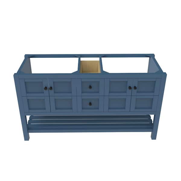 castellousa Alicia 59 in. W x 21.75 in. D x 32.75 in. H Bath Vanity Cabinet without Top in Matte Blue with Black Knobs