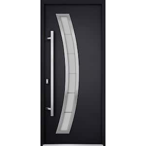 36 in. x 80 in. Right-hand/Inswing Frosted Glass Black Enamel Steel Prehung Front Door with Hardware