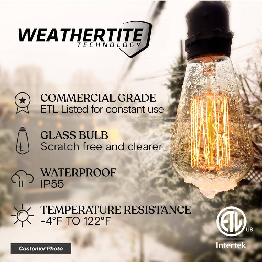 Brightech 48ft Black Outdoor Incandescent Globe String Lights