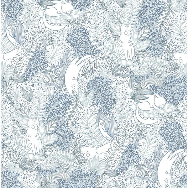 NuWallpaper Botanical Blue Gato Garden Novelty Vinyl Peel and Stick Wallpaper Roll