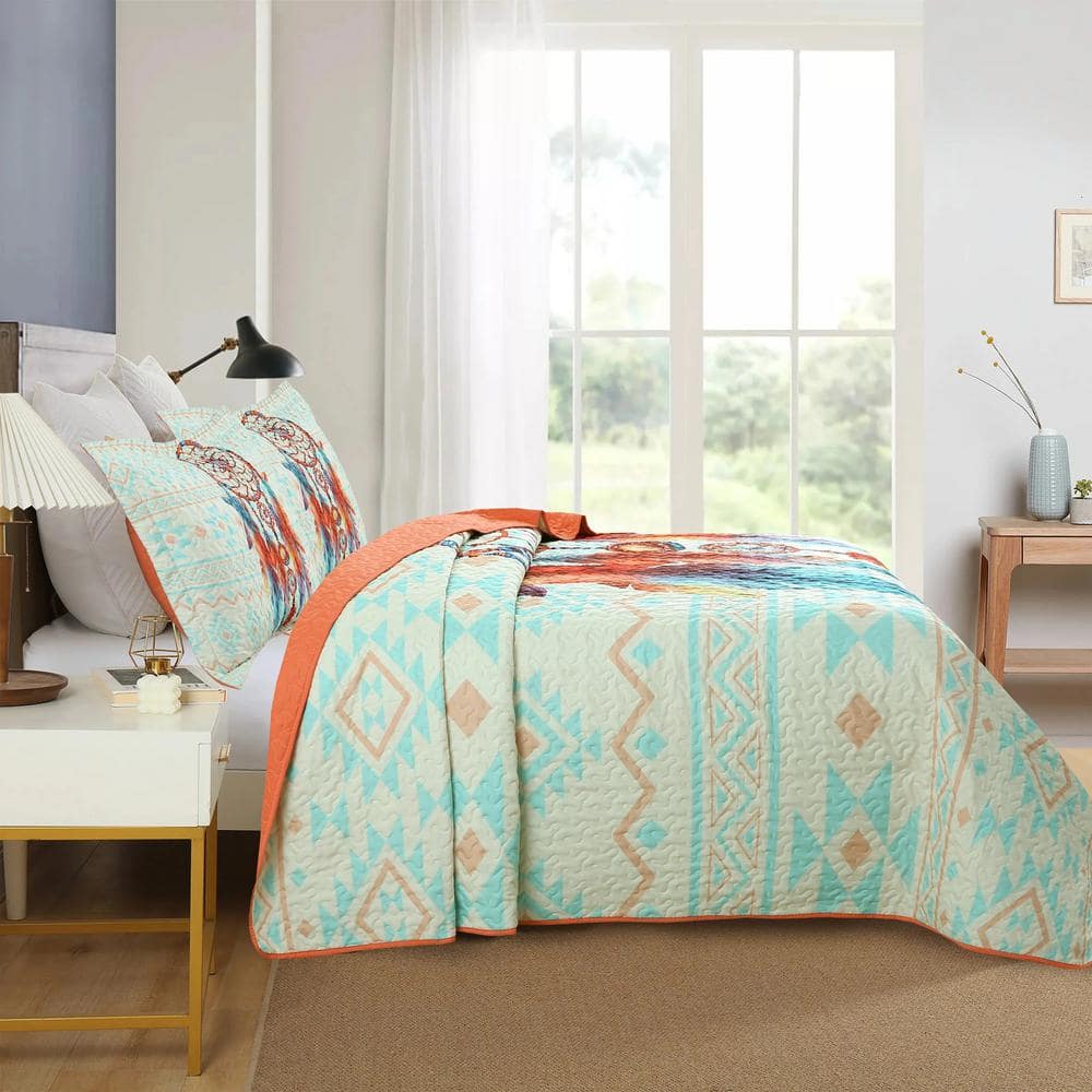 King Size Multicolor Polyester Dreamcatcher Quilt Set