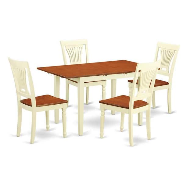 East West Furniture 5-Piece Buttermilk and Cherry Solid Wood Top - Dining Room Set - Seats 4