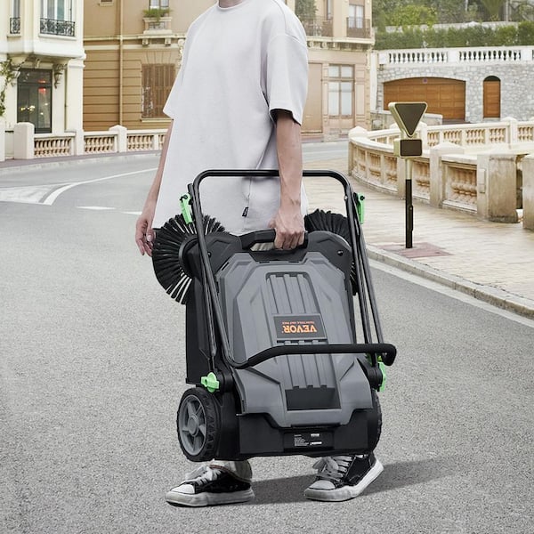 Walk-Behind Hand Push Floor Sweeper 25.6 in. Sweeping Width with 5-Gal. Waste Container Air Purifier Primary Filter Type