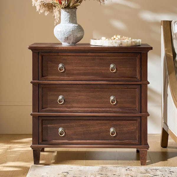 Olinto Walnut 3-Drawer 28 in. W Nightstand
