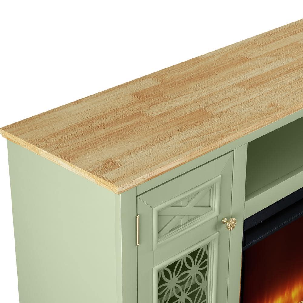 Festivo Green 70" TV Stand with Fireplace and Cabinets