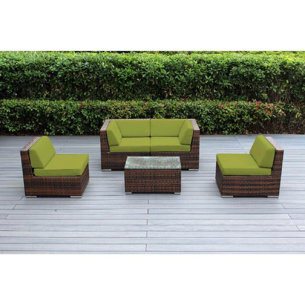 Ohana Mixed Brown 5-Piece Wicker Patio Seating Set with Supercrylic Peridot Cushions price history on PriceWatchPro