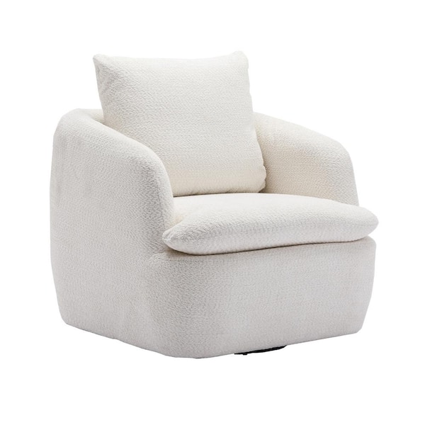 HOMEFUN Modern Comfy Ivory Chenille 360° Swivel Barrel Chair for Living Room